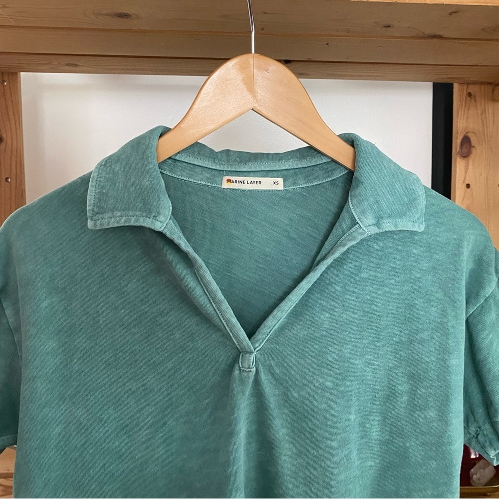 Marine Layer Green Cropped Vintage Slub Polo Tee XS - Picture 9 of 15